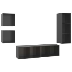 4-tlg. TV-Schrank-Set Hochglanz-Grau Holzwerkstoff