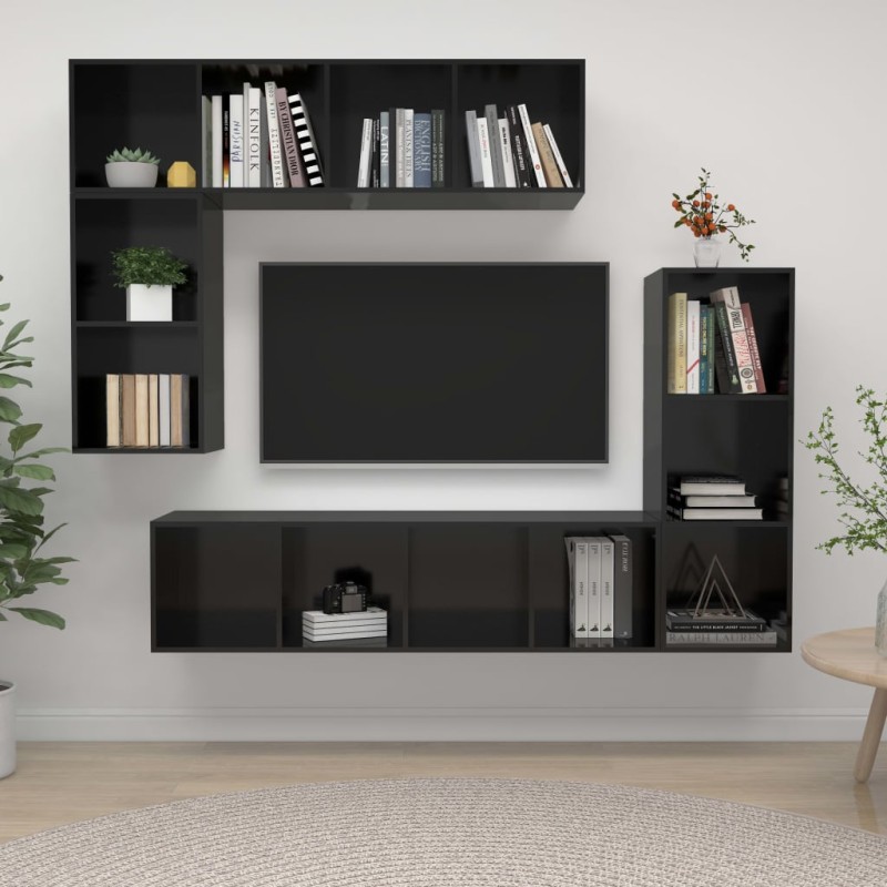 vidaXL 4-tlg. TV-Schrank-Set Hochglanz-Schwarz Holzwerkstoff vidaXL 4-tlg. TV-Schrank-Set Hochglanz-Schwarz Holzwerkstoff