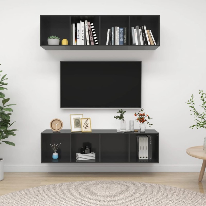 TV-Wandschränke 2 Stk. Hochglanz-Grau Holzwerkstoff TV-Wandschränke 2 Stk. Hochglanz-Grau Holzwerkstoff