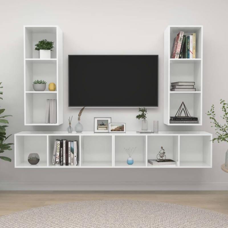 TV-Wandschränke 4 Stk. Hochglanz-Weiß Holzwerkstoff TV-Wandschränke 4 Stk. Hochglanz-Weiß Holzwerkstoff