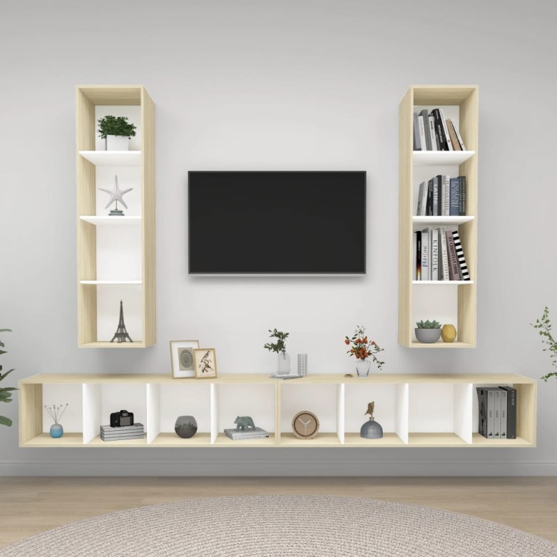 TV-Wandschränke 4 Stk. Weiß Sonoma-Eiche Holzwerkstoff TV-Wandschränke 4 Stk. Weiß Sonoma-Eiche Holzwerkstoff