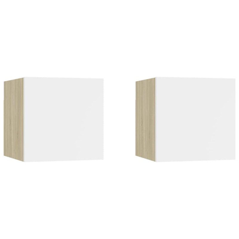 vidaXL Nachttische 2 Stk. Weiß Sonoma-Eiche 30,5x30x30cm Holzwerkstoff vidaXL Nachttische 2 Stk. Weiß Sonoma-Eiche 30,5x30x30cm Holzwerkstoff