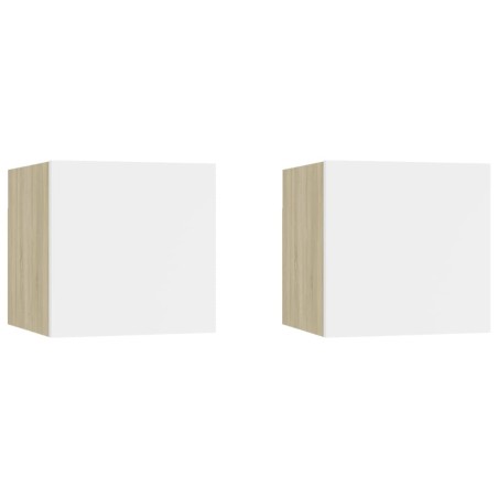 vidaXL Nachttische 2 Stk. Weiß Sonoma-Eiche 30,5x30x30cm Holzwerkstoff