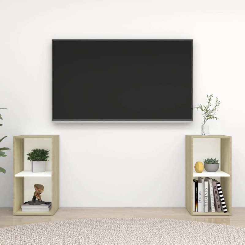 TV-Schränke 2 Stk. Weiß Sonoma-Eiche 72x35x36,5cm Holzwerkstoff TV-Schränke 2 Stk. Weiß Sonoma-Eiche 72x35x36,5cm Holzwerkstoff