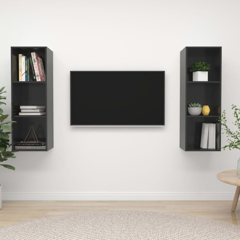 TV-Wandschränke 2 Stk. Hochglanz-Grau Holzwerkstoff TV-Wandschränke 2 Stk. Hochglanz-Grau Holzwerkstoff