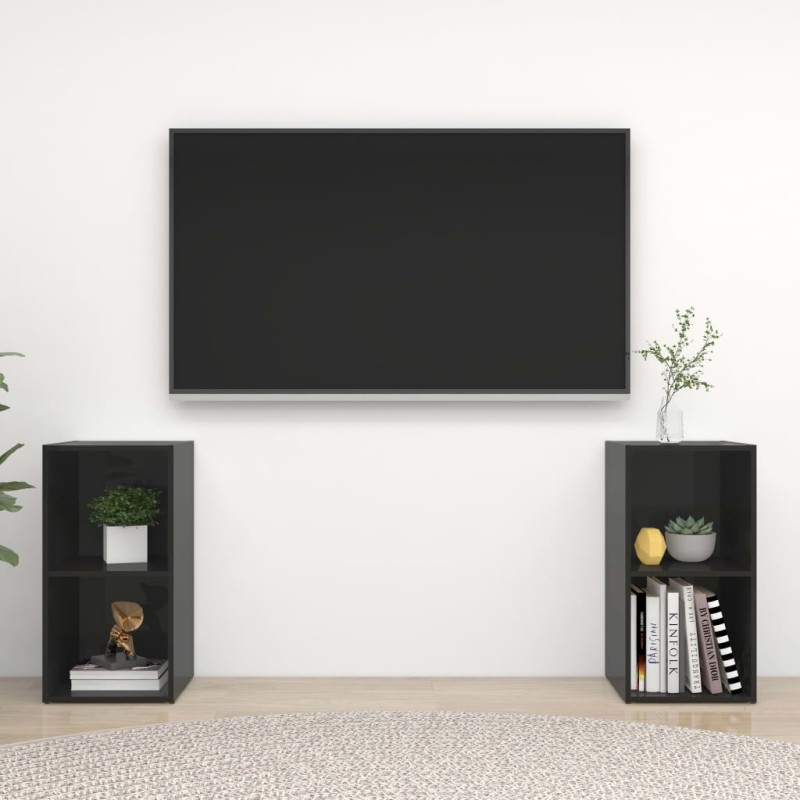 TV-Schränke 2 Stk. Hochglanz-Schwarz 72x35x36,5cm Holzwerkstoff TV-Schränke 2 Stk. Hochglanz-Schwarz 72x35x36,5cm Holzwerkstoff