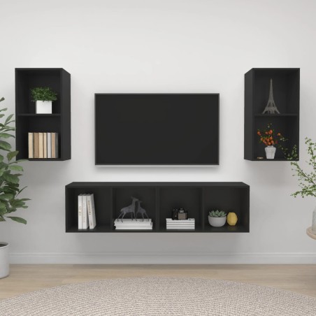 TV-Wandschränke 4 Stk. Schwarz Holzwerkstoff