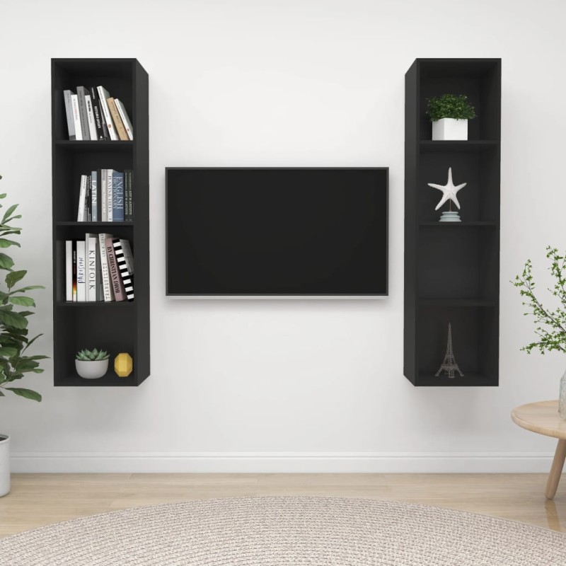 TV-Wandschränke 2 Stk. Schwarz Holzwerkstoff TV-Wandschränke 2 Stk. Schwarz Holzwerkstoff
