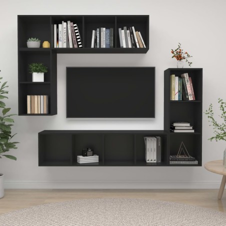 4-tlg. TV-Schrank-Set Schwarz Holzwerkstoff