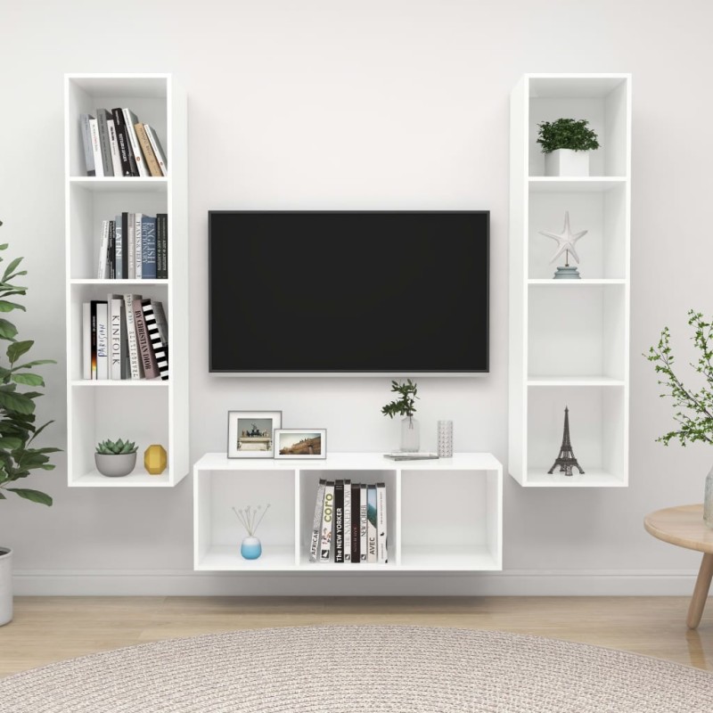 3-tlg. TV-Schrank-Set Weiß Holzwerkstoff 3-tlg. TV-Schrank-Set Weiß Holzwerkstoff