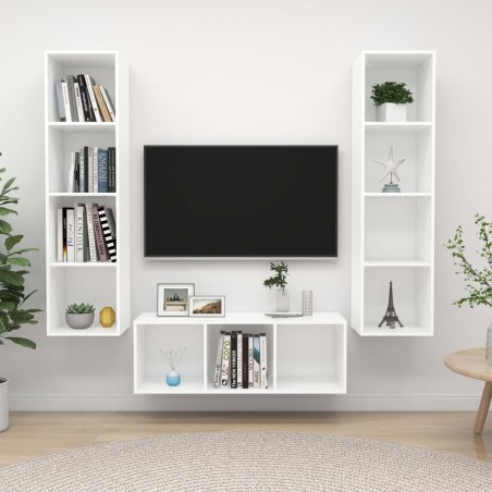 3-tlg. TV-Schrank-Set Weiß Holzwerkstoff