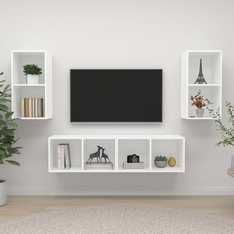 TV-Wandschränke 4 Stk. Weiß Holzwerkstoff TV-Wandschränke 4 Stk. Weiß Holzwerkstoff