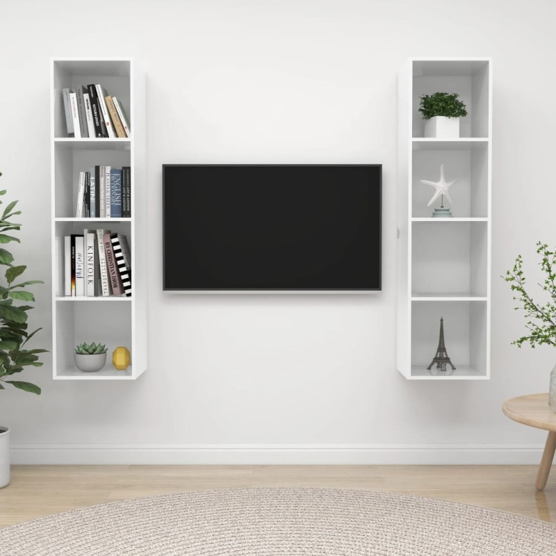 TV-Wandschränke 2 Stk. Hochglanz-Weiß Holzwerkstoff TV-Wandschränke 2 Stk. Hochglanz-Weiß Holzwerkstoff