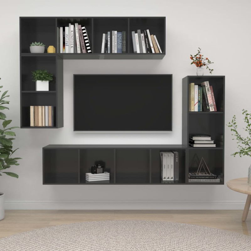 4-tlg. TV-Schrank-Set Hochglanz-Grau Holzwerkstoff 4-tlg. TV-Schrank-Set Hochglanz-Grau Holzwerkstoff