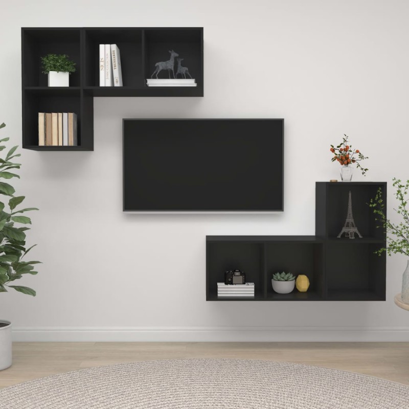 TV-Wandschränke 4 Stk. Schwarz Holzwerkstoff TV-Wandschränke 4 Stk. Schwarz Holzwerkstoff