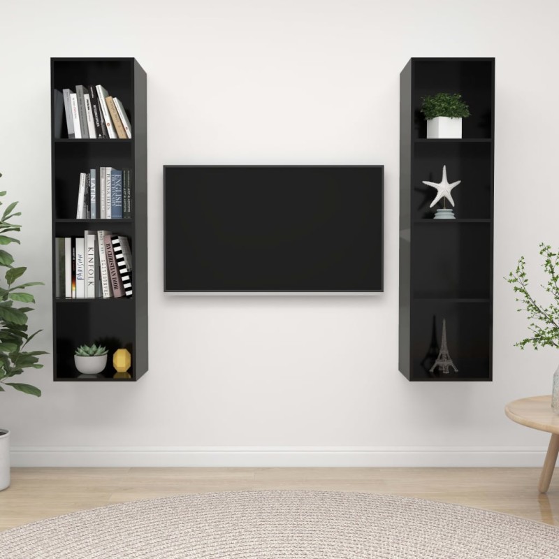 TV-Wandschränke 2 Stk. Hochglanz-Schwarz Holzwerkstoff TV-Wandschränke 2 Stk. Hochglanz-Schwarz Holzwerkstoff