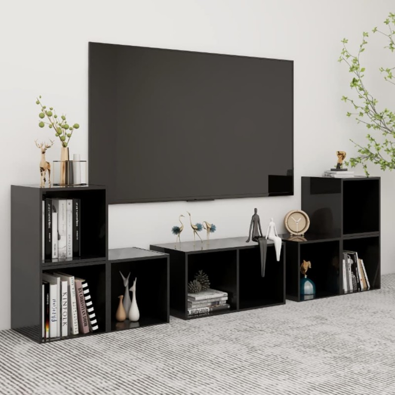 6-tlg. TV-Schrank-Set Hochglanz-Schwarz Holzwerkstoff 6-tlg. TV-Schrank-Set Hochglanz-Schwarz Holzwerkstoff