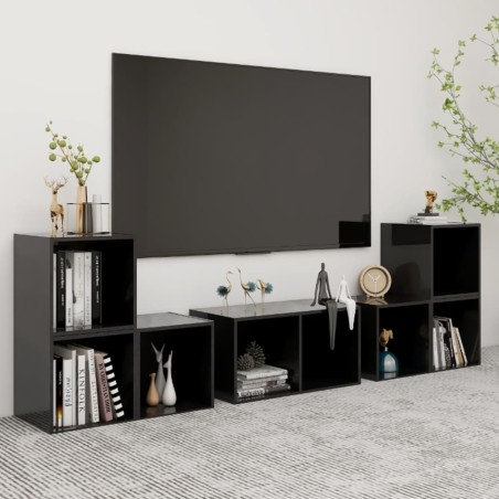 6-tlg. TV-Schrank-Set Hochglanz-Schwarz Holzwerkstoff