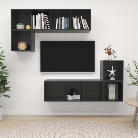 4-tlg. TV-Schrank-Set Hochglanz-Grau Holzwerkstoff