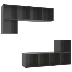 4-tlg. TV-Schrank-Set Hochglanz-Grau Holzwerkstoff