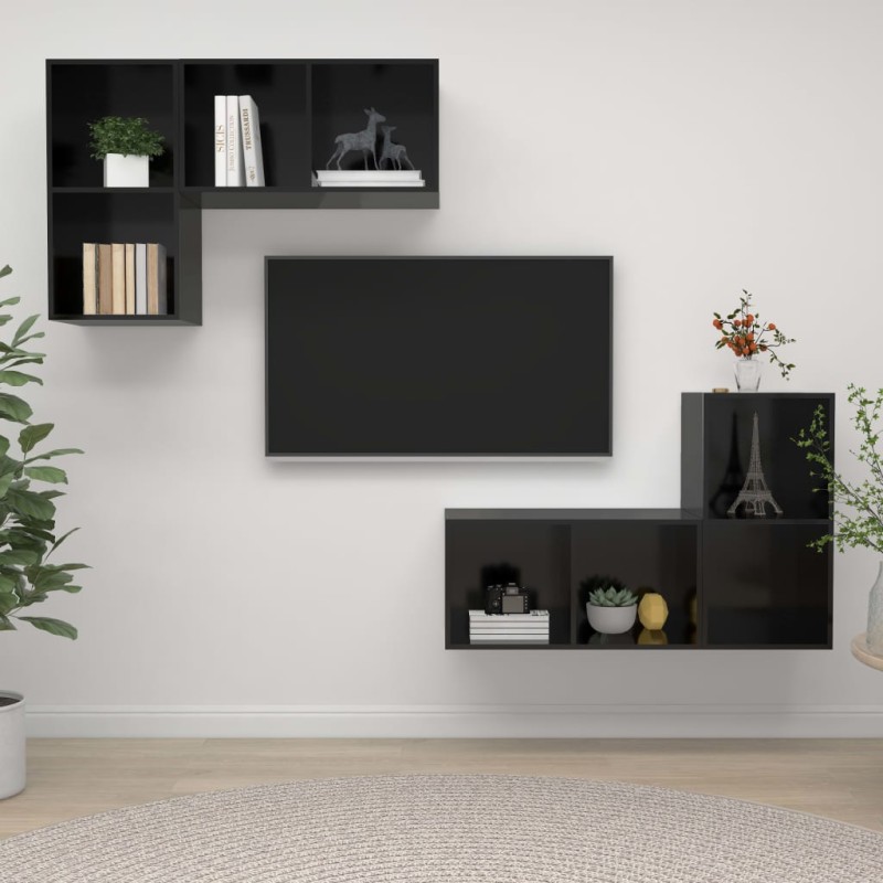 TV-Wandschränke 4 Stk. Hochglanz-Schwarz Holzwerkstoff TV-Wandschränke 4 Stk. Hochglanz-Schwarz Holzwerkstoff