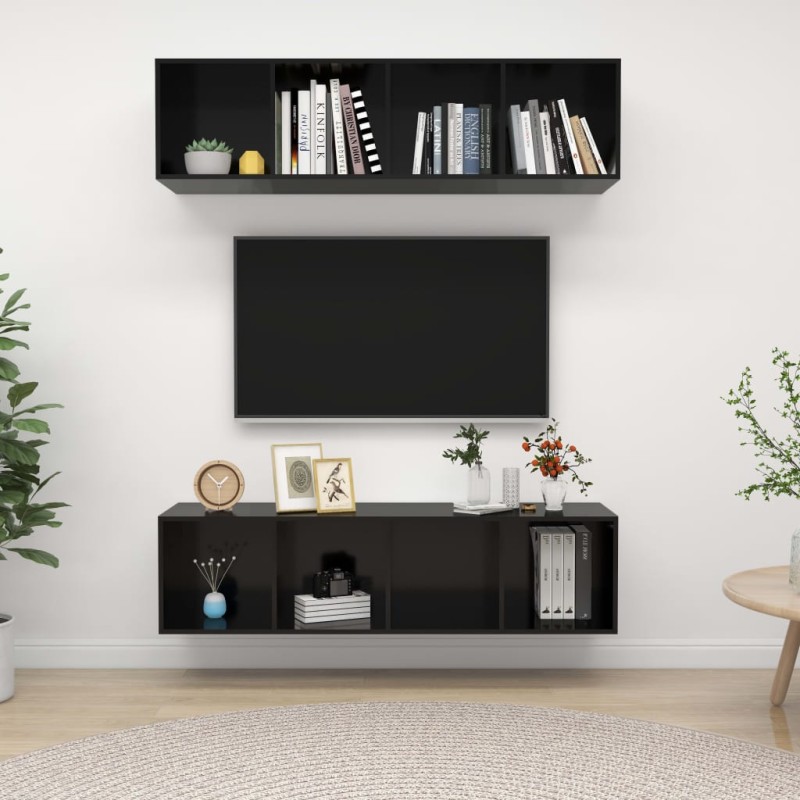 vidaXL TV-Wandschränke 2 Stk. Hochglanz-Schwarz Holzwerkstoff vidaXL TV-Wandschränke 2 Stk. Hochglanz-Schwarz Holzwerkstoff