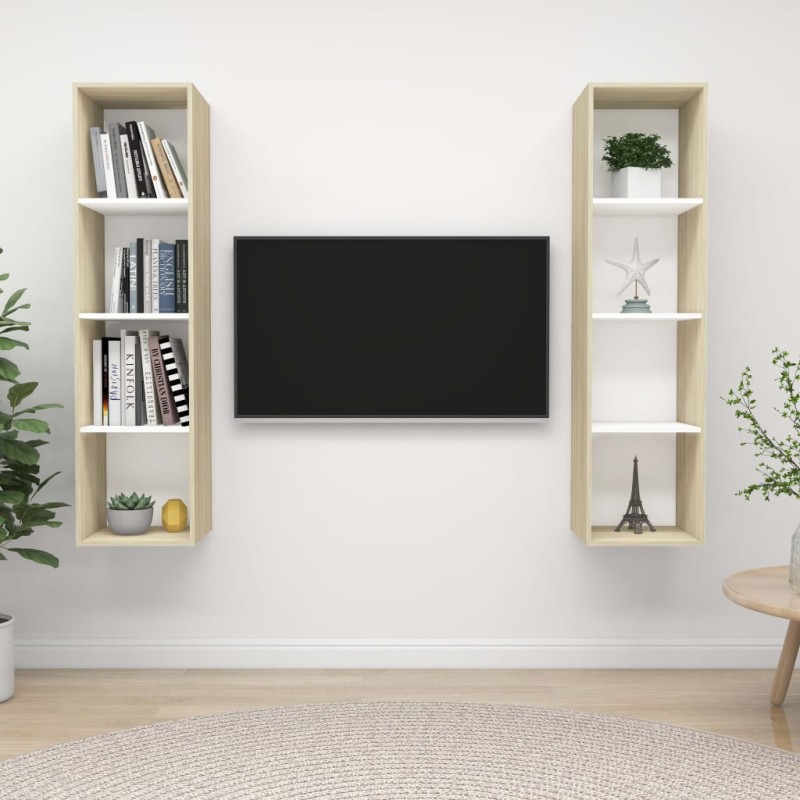 TV-Wandschränke 2 Stk. Weiß Sonoma-Eiche Holzwerkstoff TV-Wandschränke 2 Stk. Weiß Sonoma-Eiche Holzwerkstoff