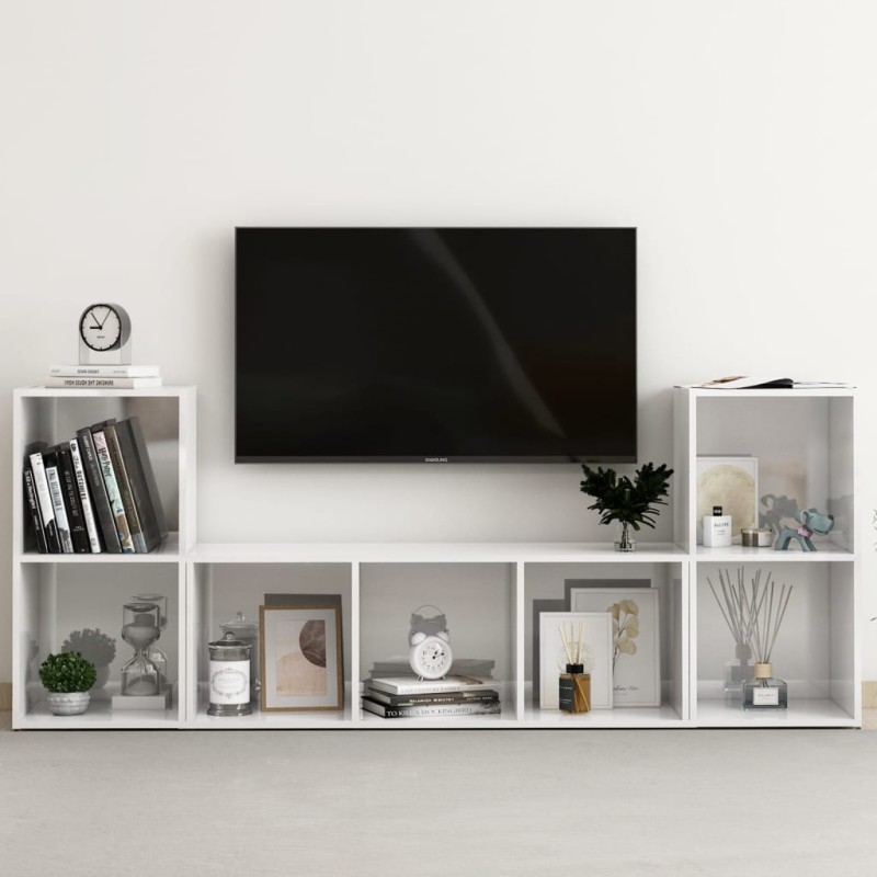 3-tlg. TV-Schrank-Set Hochglanz-Weiß Holzwerkstoff 3-tlg. TV-Schrank-Set Hochglanz-Weiß Holzwerkstoff
