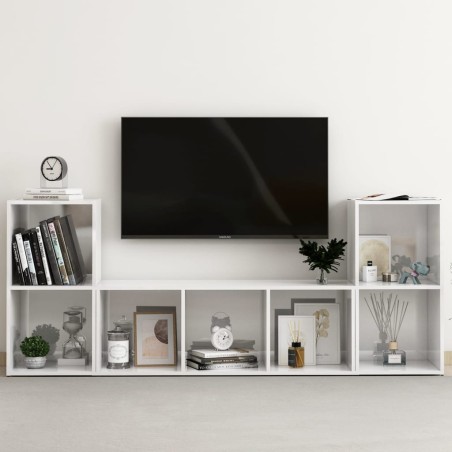 3-tlg. TV-Schrank-Set Hochglanz-Weiß Holzwerkstoff