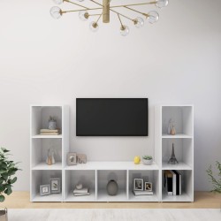 vidaXL TV-Schränke 3 Stk. Hochglanz-Weiß 107x35x37 cm Holzwerkstoff