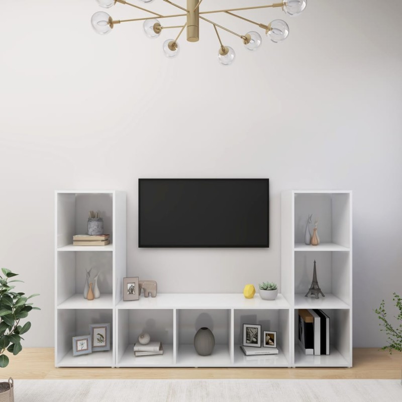 vidaXL TV-Schränke 3 Stk. Hochglanz-Weiß 107x35x37 cm Holzwerkstoff vidaXL TV-Schränke 3 Stk. Hochglanz-Weiß 107x35x37 cm Holzwerkstoff
