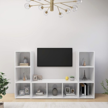 vidaXL TV-Schränke 3 Stk. Hochglanz-Weiß 107x35x37 cm Holzwerkstoff