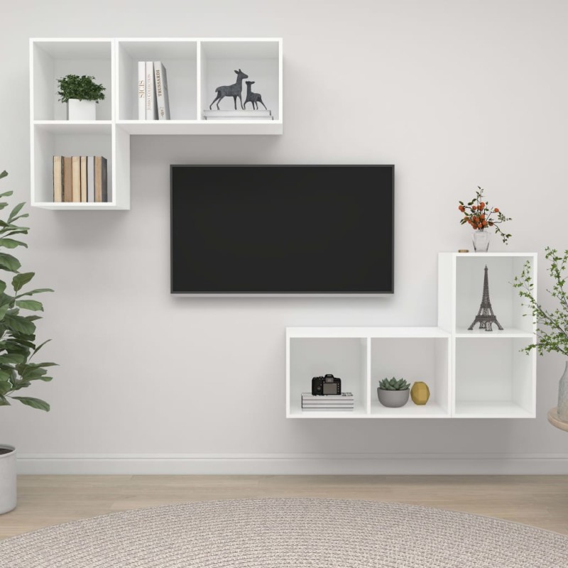 TV-Wandschränke 4 Stk. Weiß Holzwerkstoff TV-Wandschränke 4 Stk. Weiß Holzwerkstoff