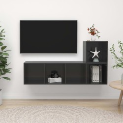 vidaXL 2-tlg. TV-Schrank-Set Hochglanz-Grau Holzwerkstoff