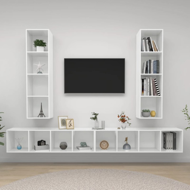 TV-Wandschränke 4 Stk. Hochglanz-Weiß Holzwerkstoff TV-Wandschränke 4 Stk. Hochglanz-Weiß Holzwerkstoff