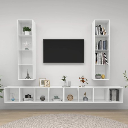 TV-Wandschränke 4 Stk. Hochglanz-Weiß Holzwerkstoff