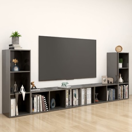 TV-Schränke 4 Stk. Hochglanz-Grau 107x35x37 cm Holzwerkstoff
