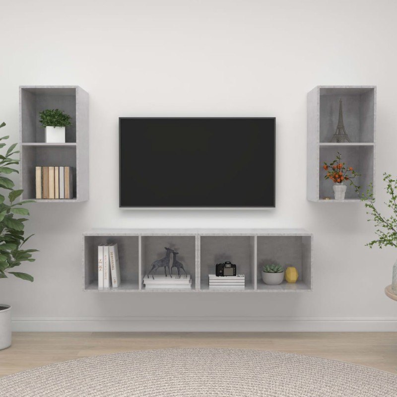 TV-Wandschränke 4 Stk. Betongrau Holzwerkstoff TV-Wandschränke 4 Stk. Betongrau Holzwerkstoff