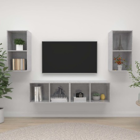 TV-Wandschränke 4 Stk. Betongrau Holzwerkstoff