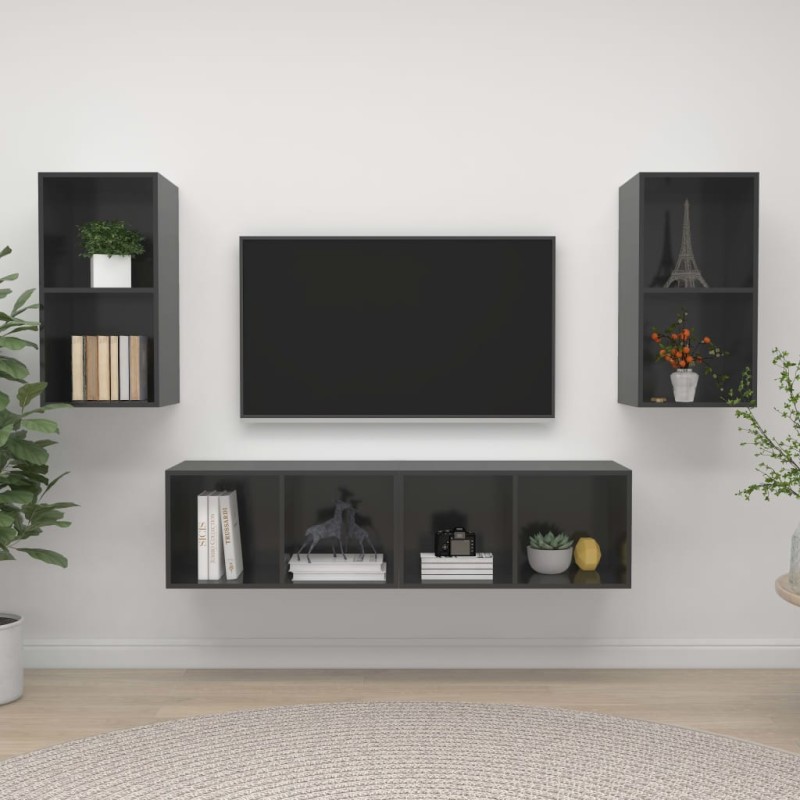 vidaXL TV-Wandschränke 4 Stk. Hochglanz-Grau Holzwerkstoff vidaXL TV-Wandschränke 4 Stk. Hochglanz-Grau Holzwerkstoff