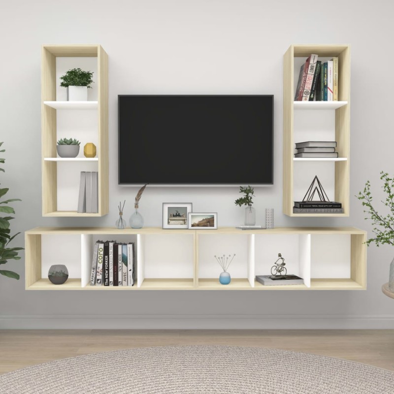 vidaXL TV-Wandschränke 4 Stk. Weiß Sonoma-Eiche Holzwerkstoff vidaXL TV-Wandschränke 4 Stk. Weiß Sonoma-Eiche Holzwerkstoff