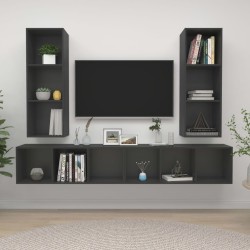 TV-Wandschränke 4 Stk. Grau Holzwerkstoff