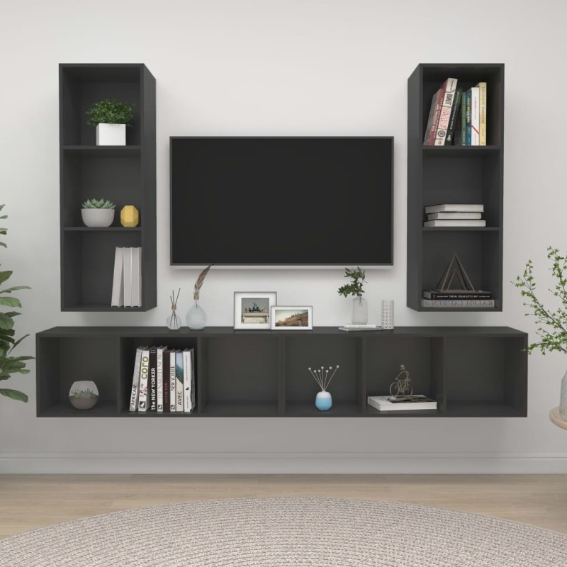 TV-Wandschränke 4 Stk. Grau Holzwerkstoff TV-Wandschränke 4 Stk. Grau Holzwerkstoff