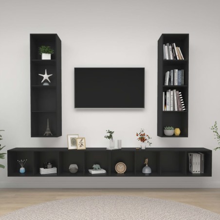 TV-Wandschränke 4 Stk. Schwarz Holzwerkstoff