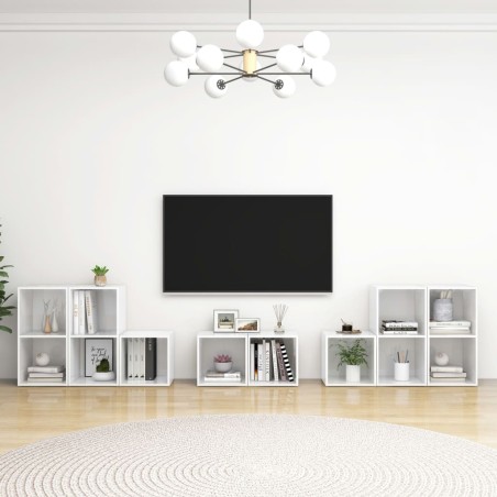 8-tlg. TV-Schrank-Set Hochglanz-Weiß Holzwerkstoff