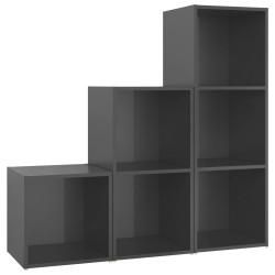 vidaXL 3-tlg. TV-Schrank-Set Hochglanz-Grau Holzwerkstoff