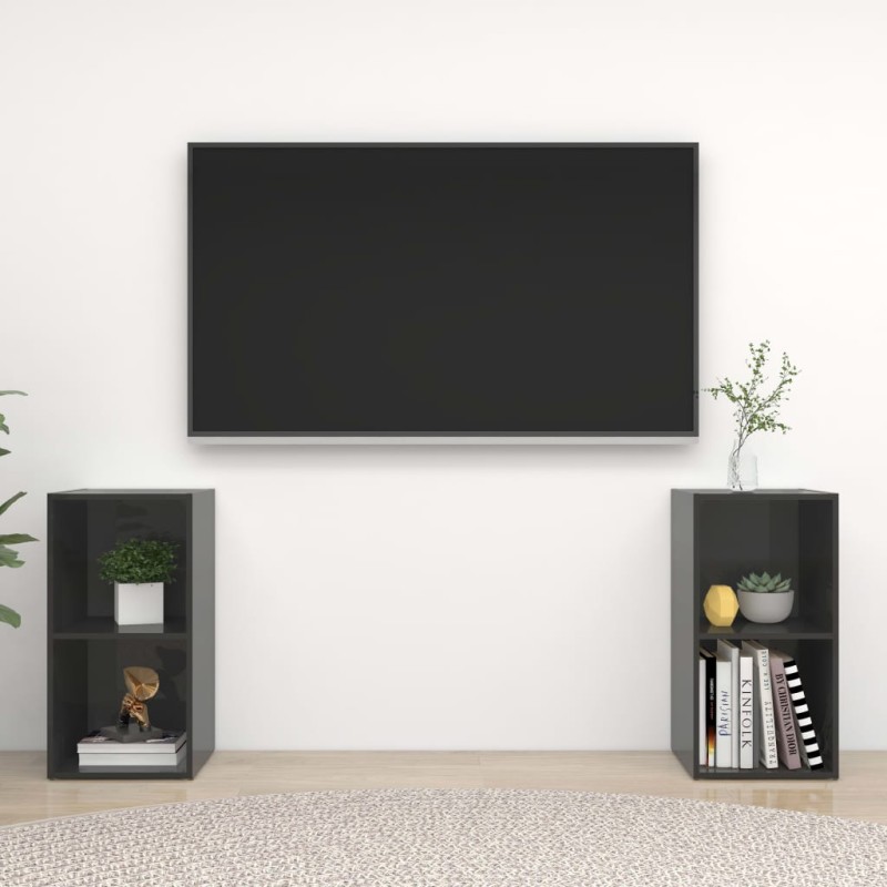 TV-Schränke 2 Stk. Hochglanz-Grau 72x35x36,5 cm Holzwerkstoff TV-Schränke 2 Stk. Hochglanz-Grau 72x35x36,5 cm Holzwerkstoff