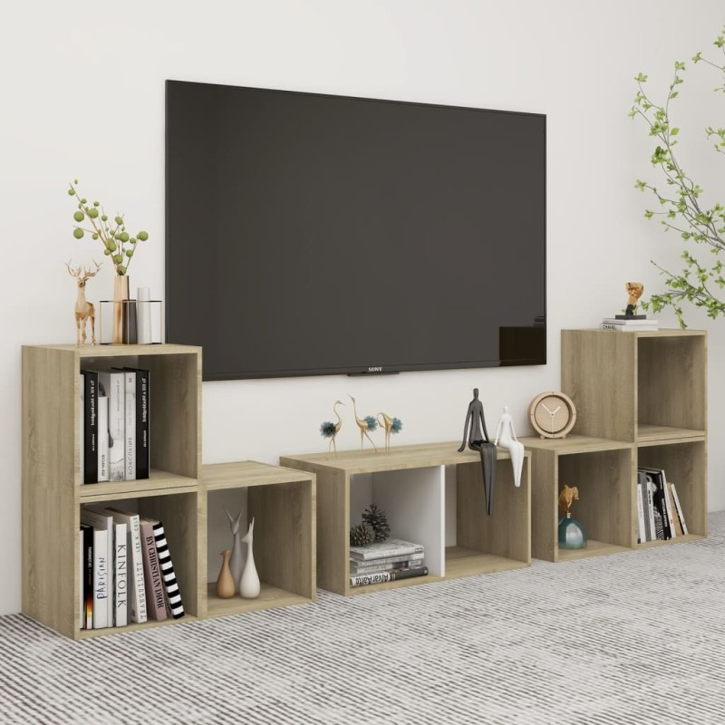 vidaXL 6-tlg. TV-Schrank-Set Weiß Sonoma-Eiche Holzwerkstoff vidaXL 6-tlg. TV-Schrank-Set Weiß Sonoma-Eiche Holzwerkstoff