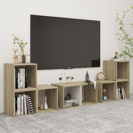 vidaXL 6-tlg. TV-Schrank-Set Weiß Sonoma-Eiche Holzwerkstoff
