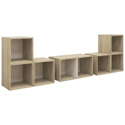 vidaXL 6-tlg. TV-Schrank-Set Weiß Sonoma-Eiche Holzwerkstoff